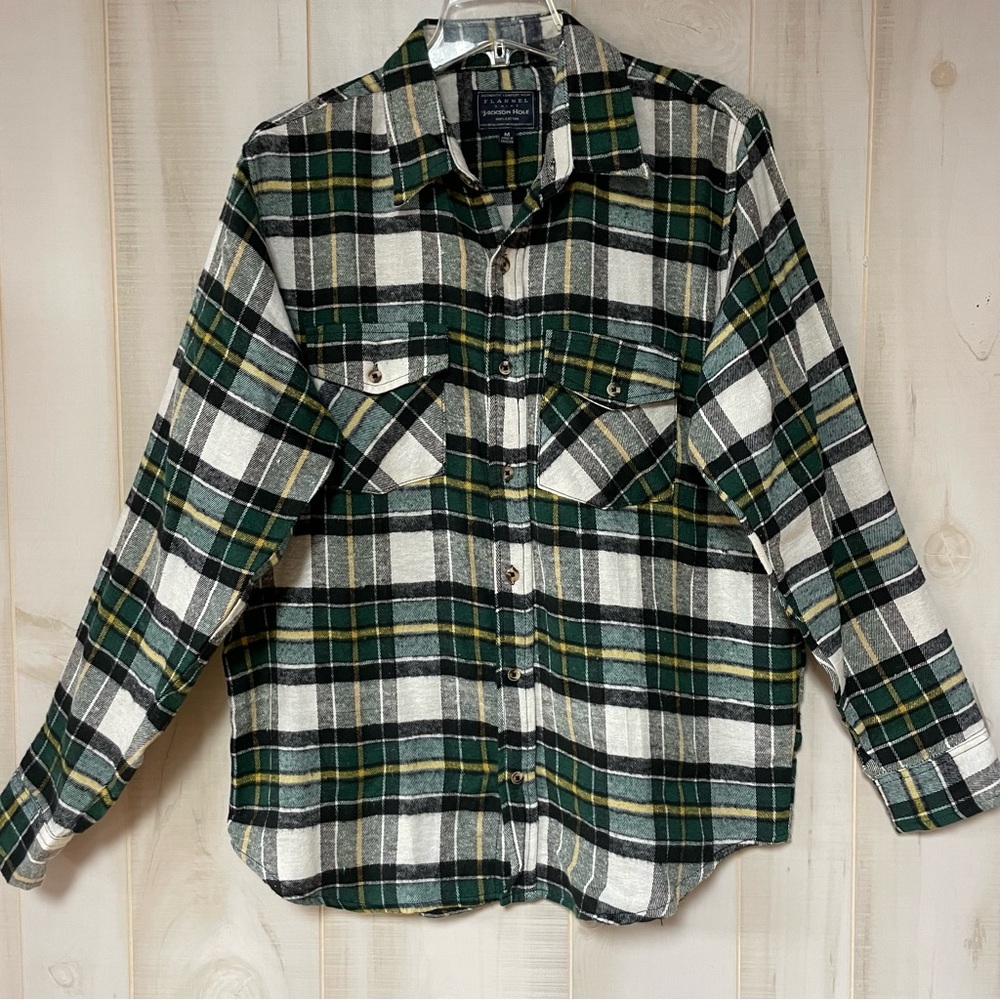 Jackson Hole Green Plaid Cotton Flannel Shirt Sz M